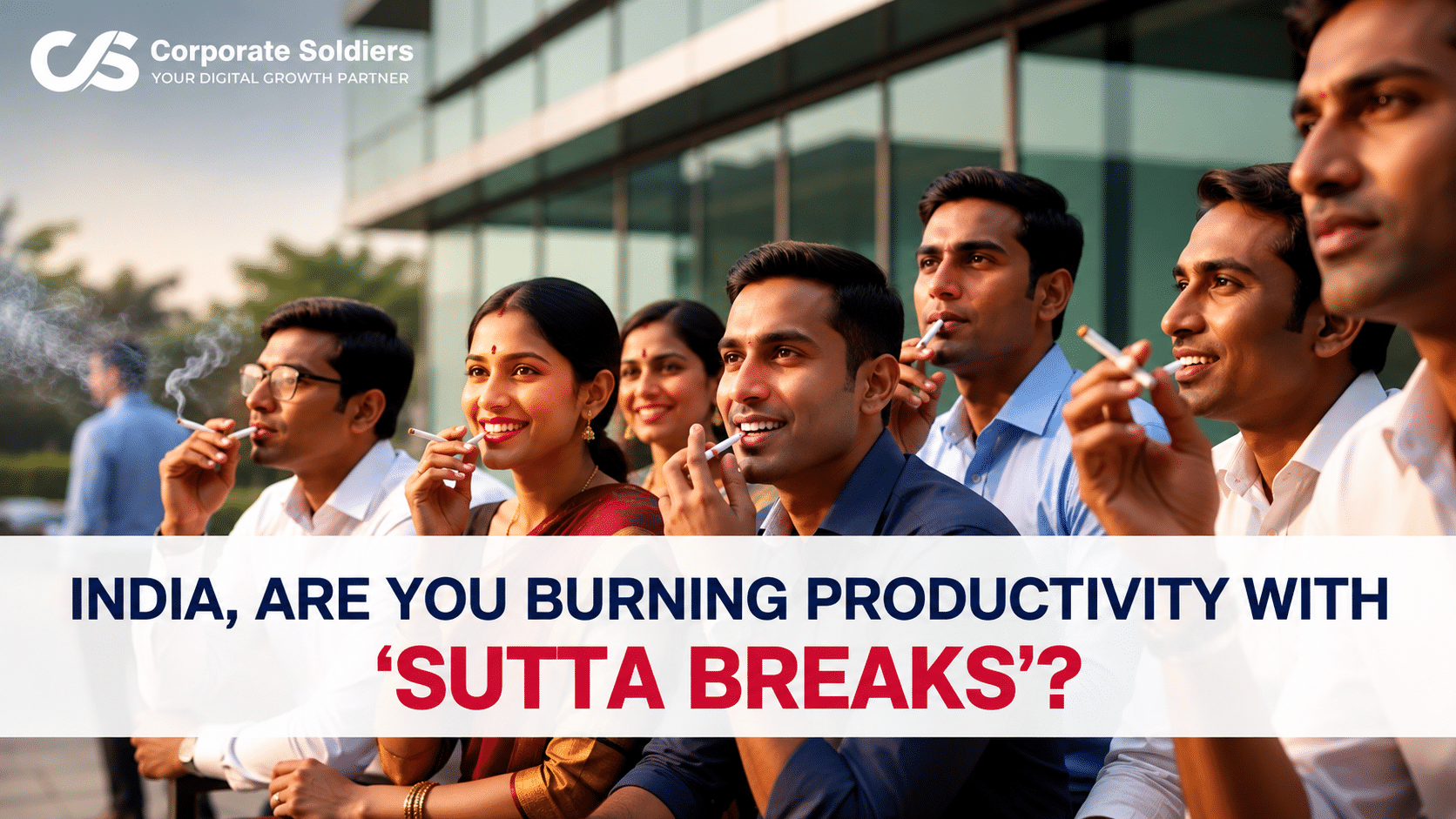 Indian office employees taking cigarette breaks outside the workplace