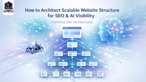 Website structure architecture for SEO and AI visibility with hierarchical content diagram