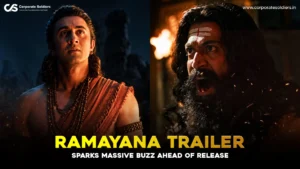 Ramayana trailer featuring lead characters in a dramatic scene, highlighting the film's epic visuals and growing excitement ahead of its release.