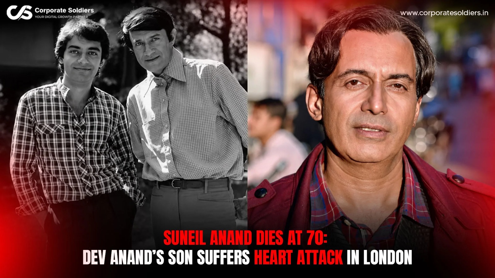 Suneil Anand, son of Dev Anand, dies at 70 after a reported heart attack in London.