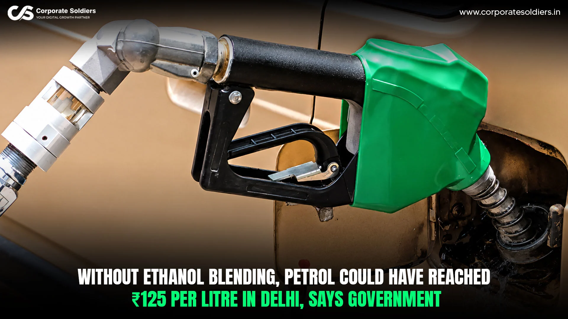 Fuel nozzle at a petrol station representing the government's claim that petrol prices could have reached ₹125 per litre without ethanol blending.