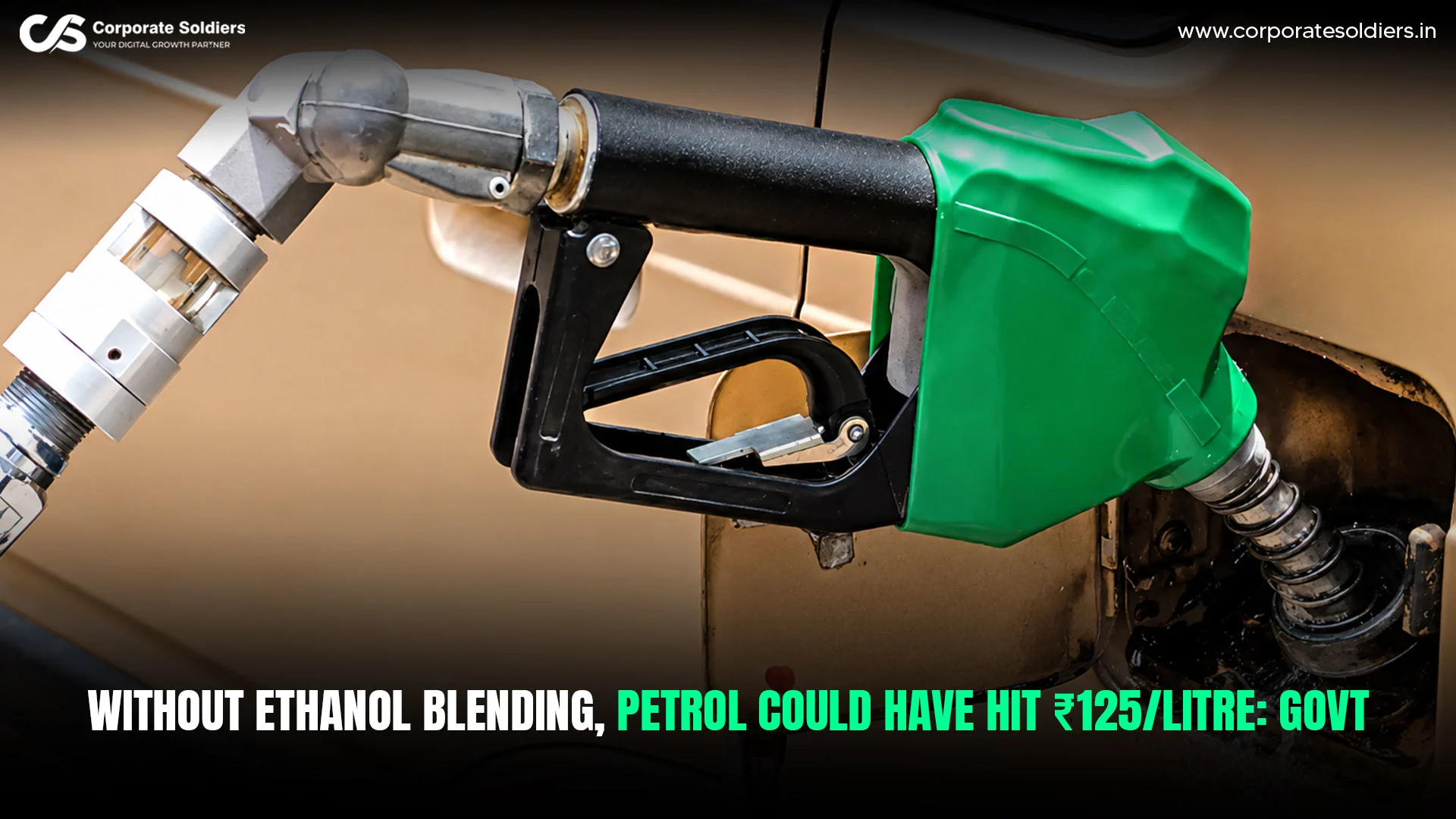 Fuel nozzle at a petrol station representing the government's claim that petrol prices could have reached ₹125 per litre without ethanol blending.