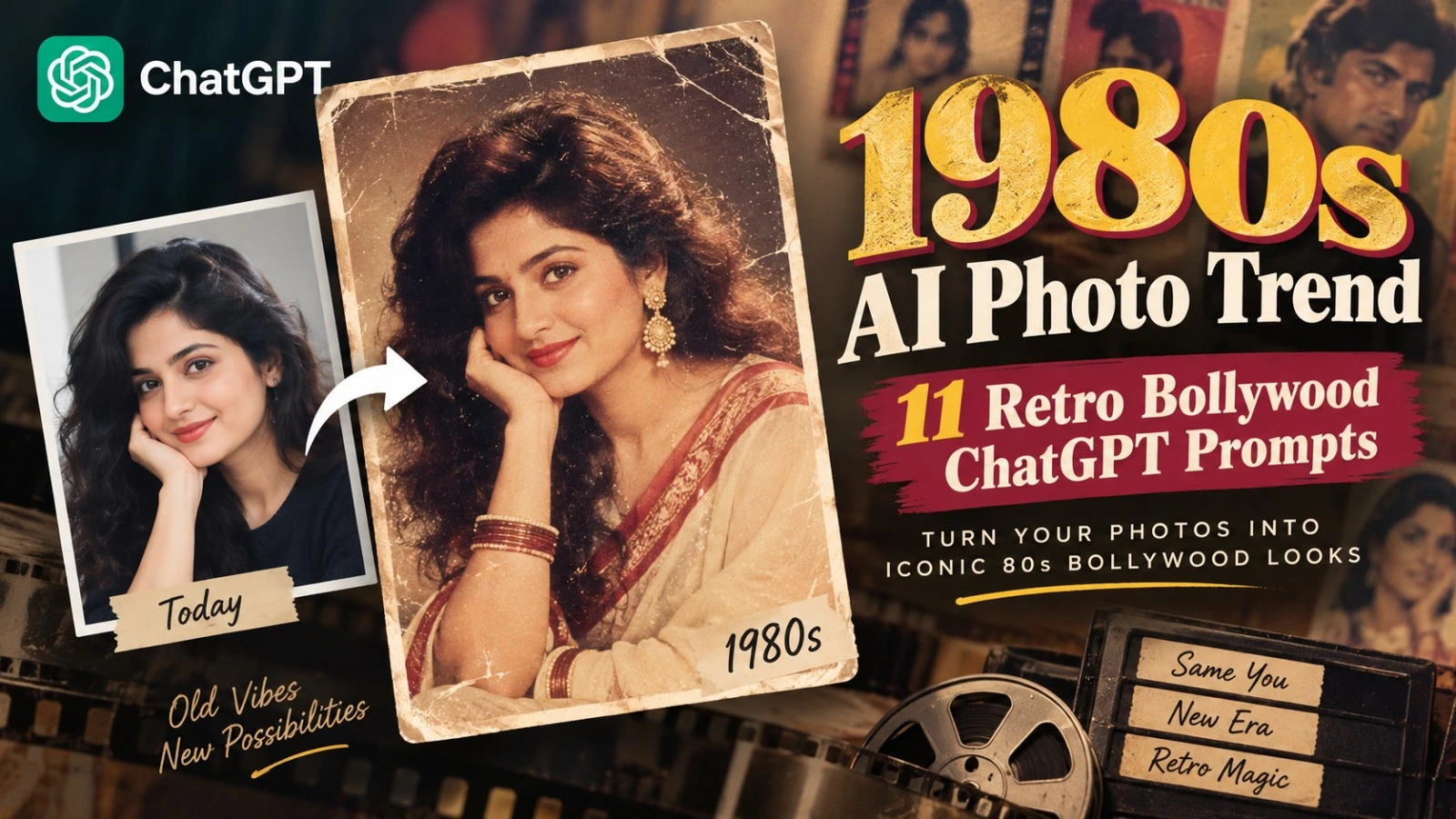 1980s AI Photo Trend: 11 ChatGPT Prompts for Retro Bollywood Looks
