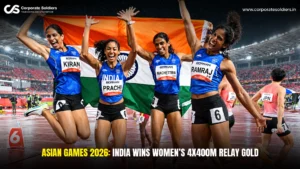 India women’s 4x400m relay team celebrating gold at Asian Games 2026