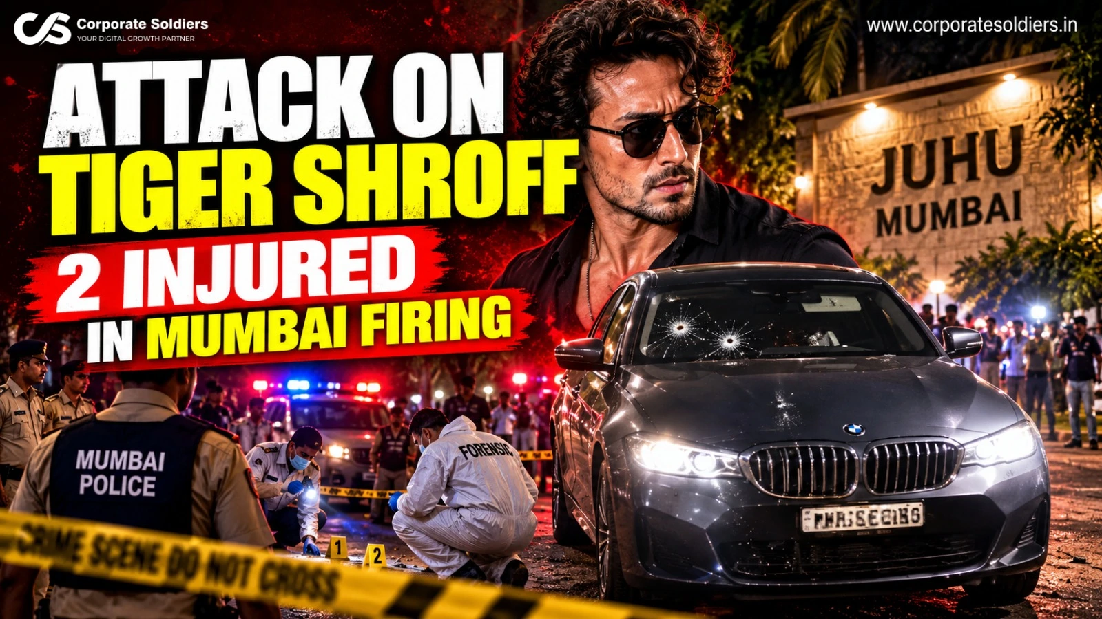 Mumbai police investigate a reported firing incident near Juhu, Mumbai, involving a vehicle with bullet marks.