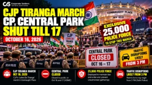 Delhi Tiranga March announcement highlighting Connaught Place and Central Park closures on October 16 and 17