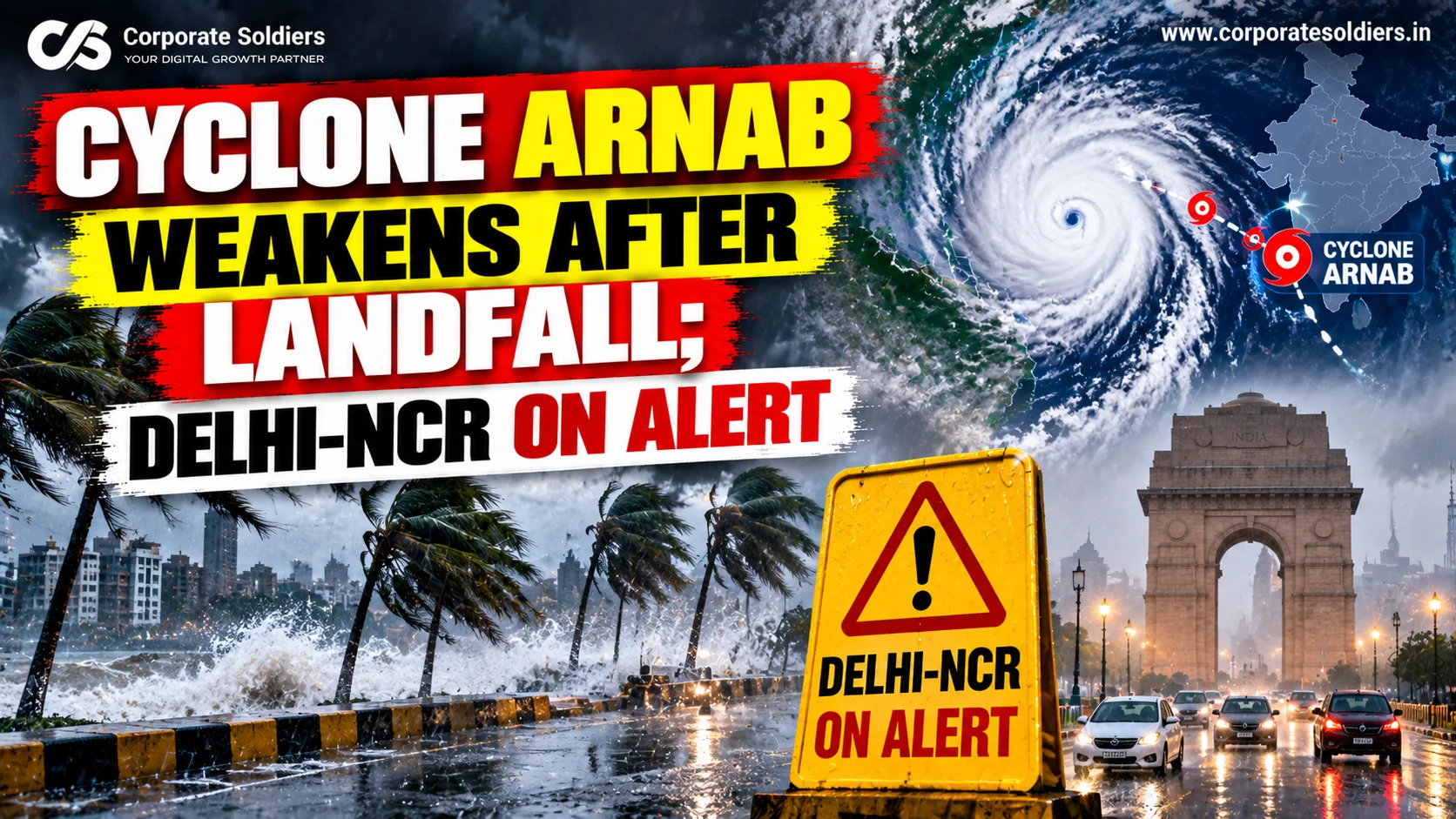 Cyclone Arnab weakens after landfall as Delhi-NCR remains on alert amid severe weather conditions.