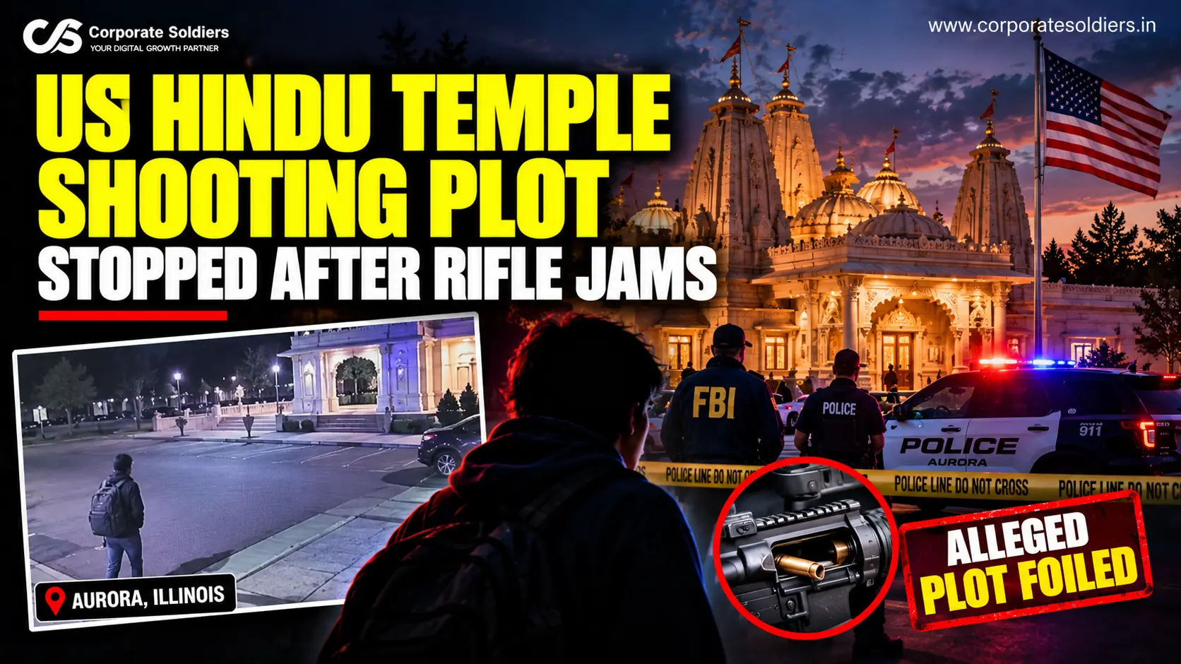 Police and FBI investigate an alleged shooting plot targeting a Hindu temple in Aurora, Illinois