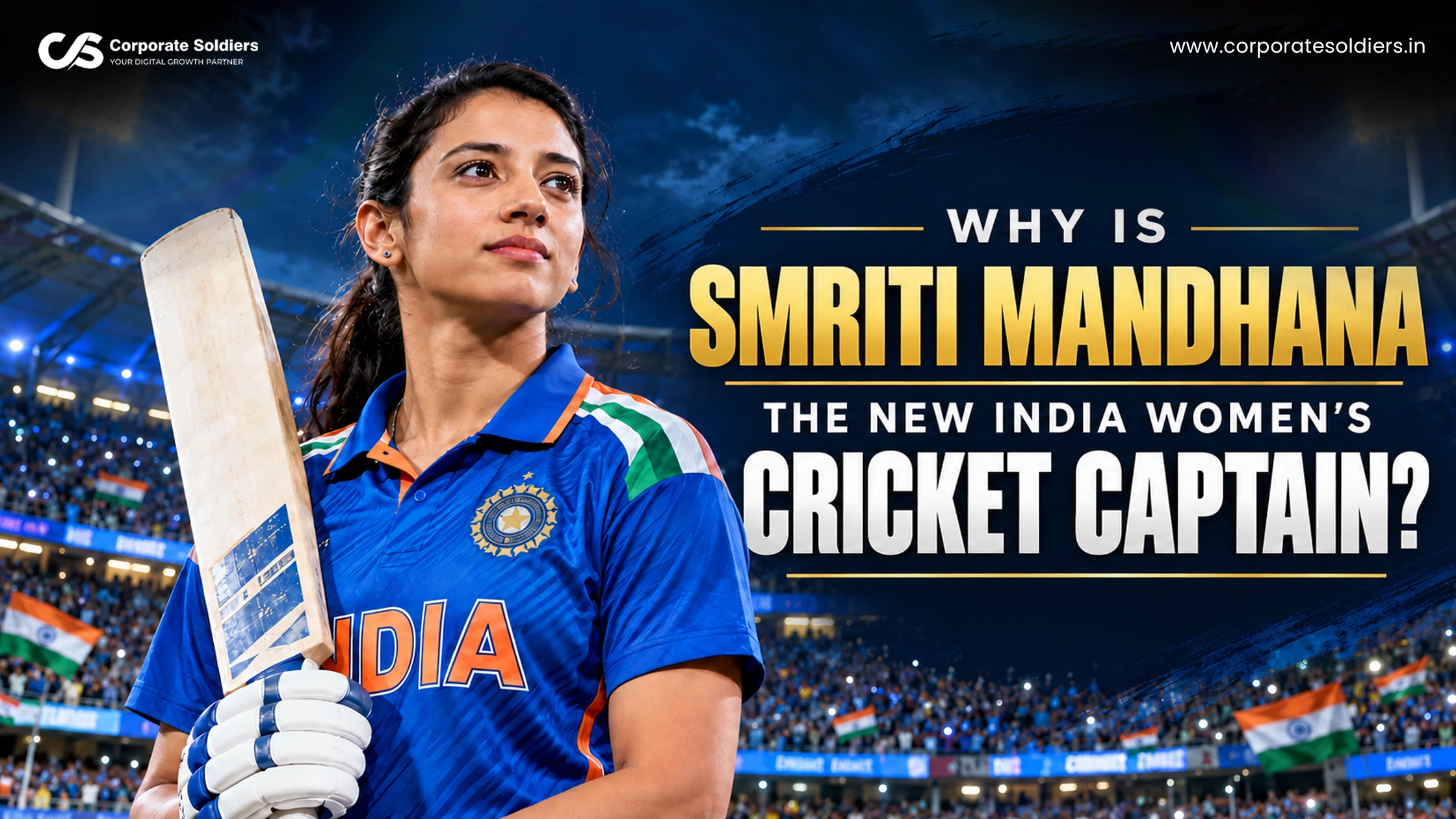Smriti Mandhana holding a cricket bat after being appointed the new captain of the Indian women’s cricket team